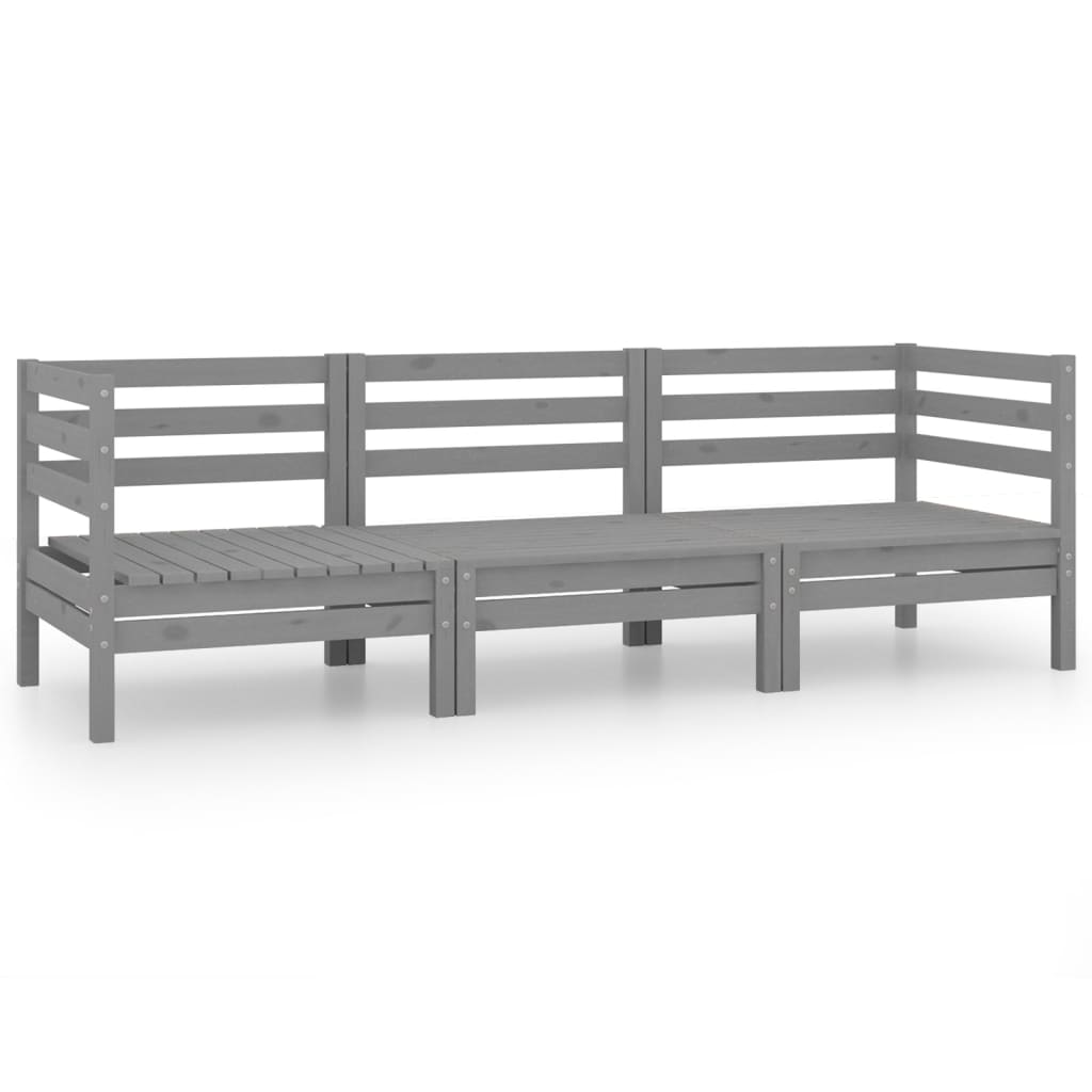 3 Piece Garden Lounge Set Grey Solid Wood Pine
