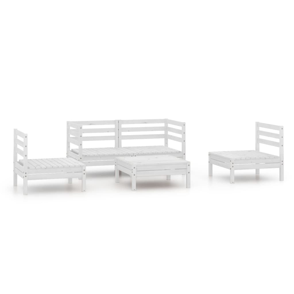 5 Piece Garden Lounge Set White Solid Pinewood