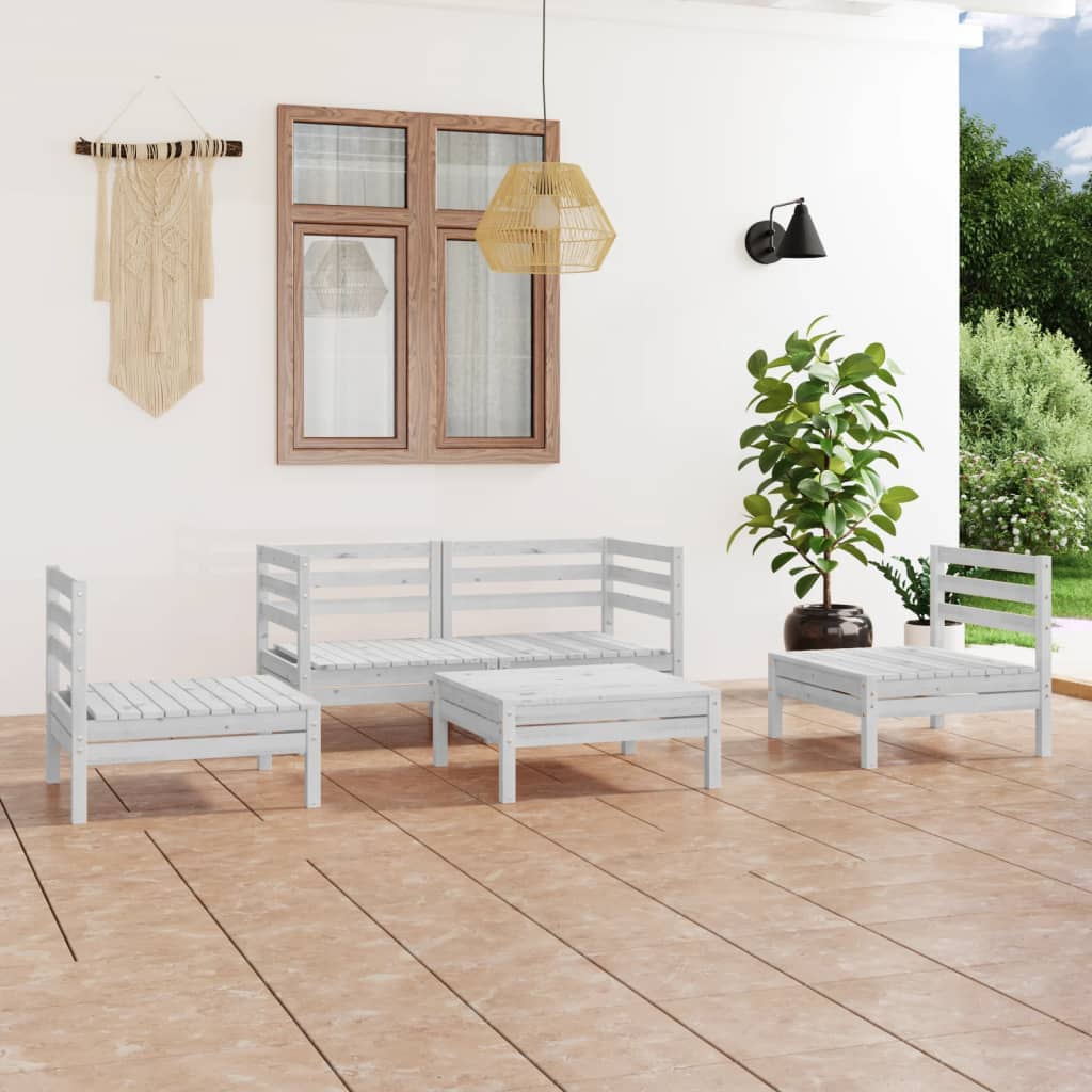 5 Piece Garden Lounge Set White Solid Pinewood
