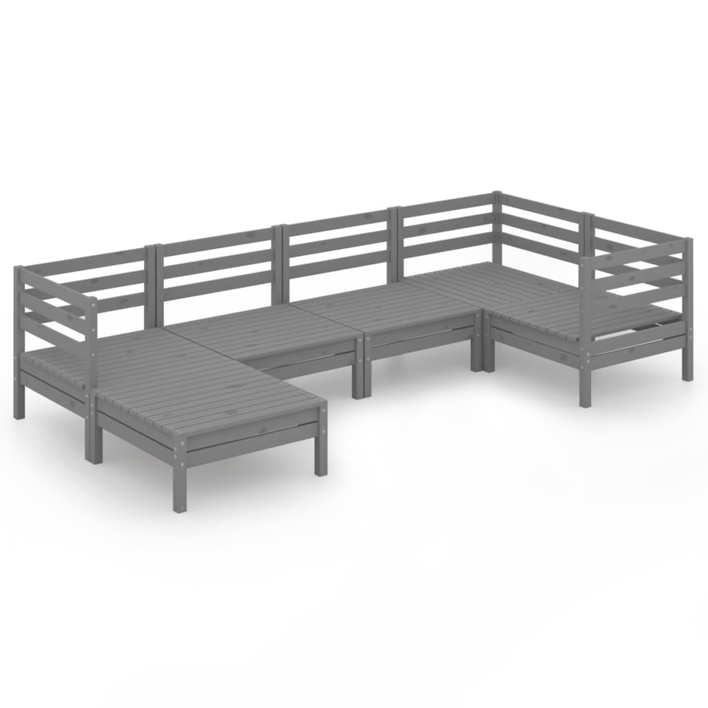 6 Piece Garden Lounge Set Solid Pinewood Grey