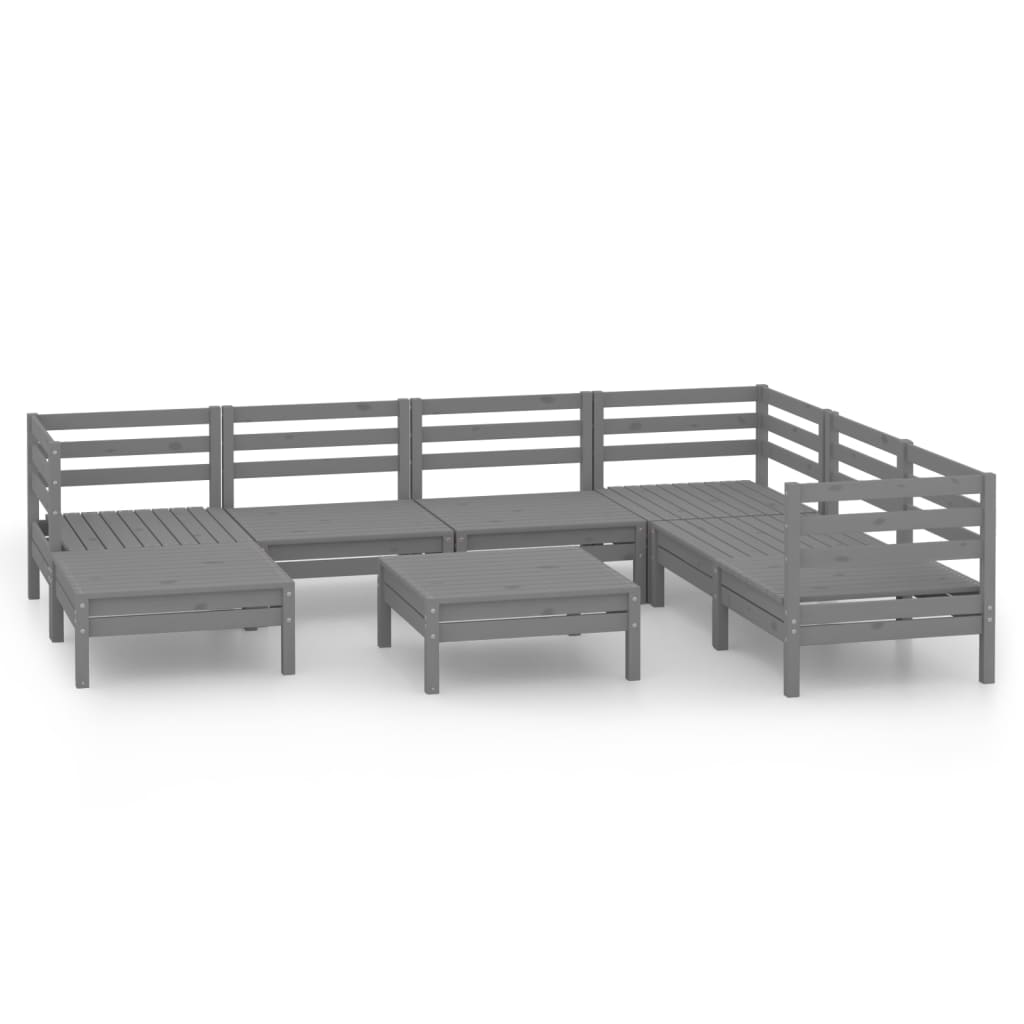 8 Piece Garden Lounge Set Solid Wood Pine Grey