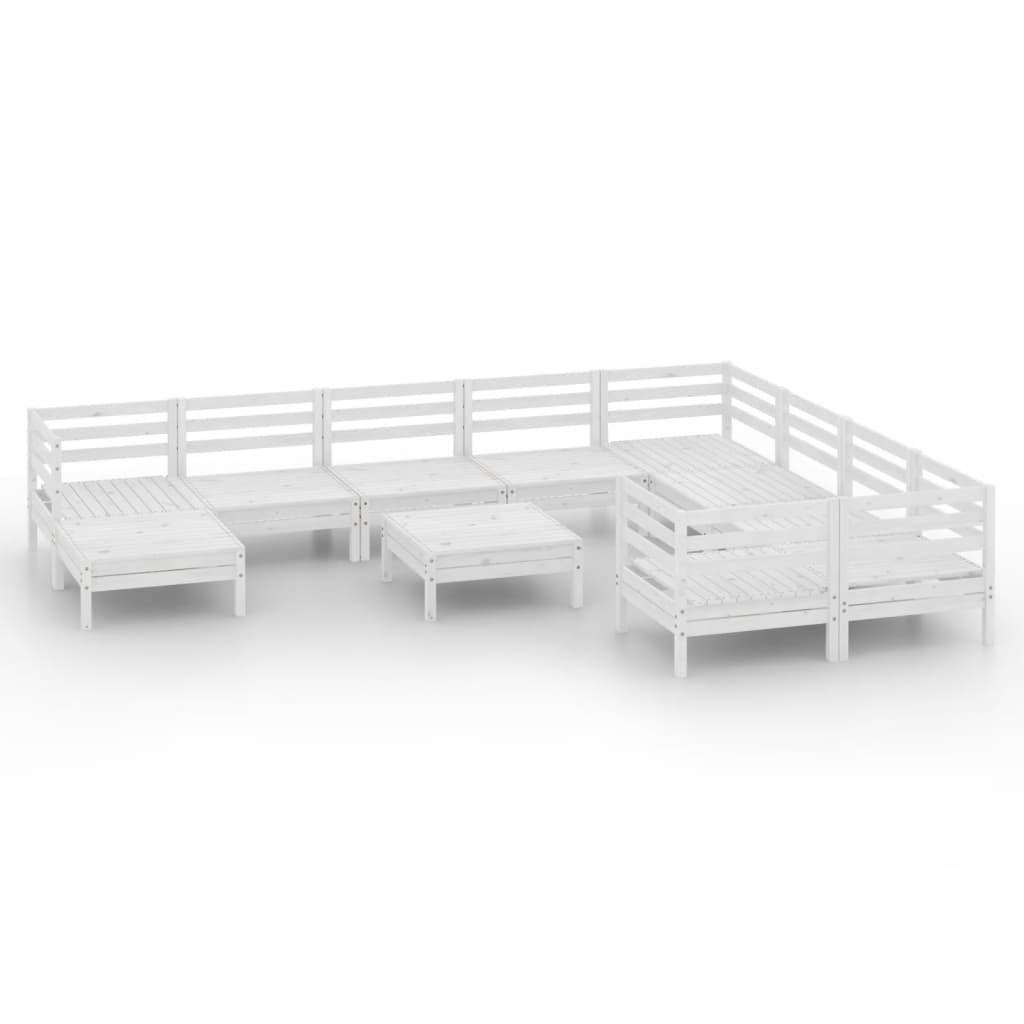 11 Piece Garden Lounge Set White Solid Pinewood