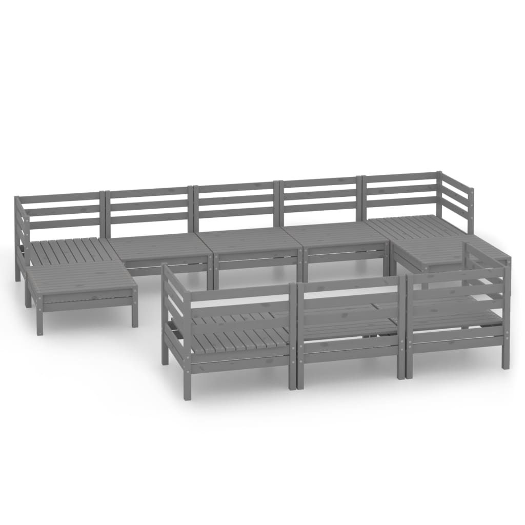 10 Piece Garden Lounge Set Grey Solid Pinewood