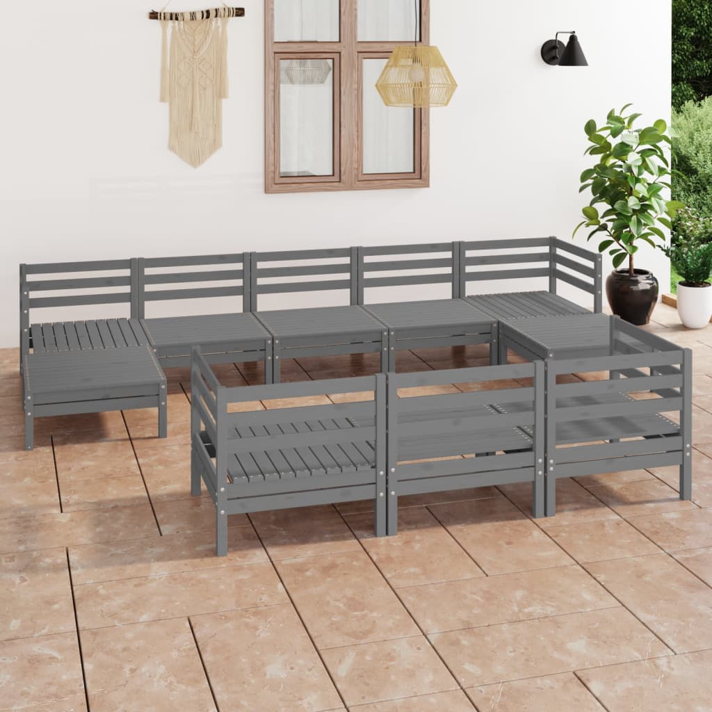 10 Piece Garden Lounge Set Grey Solid Pinewood