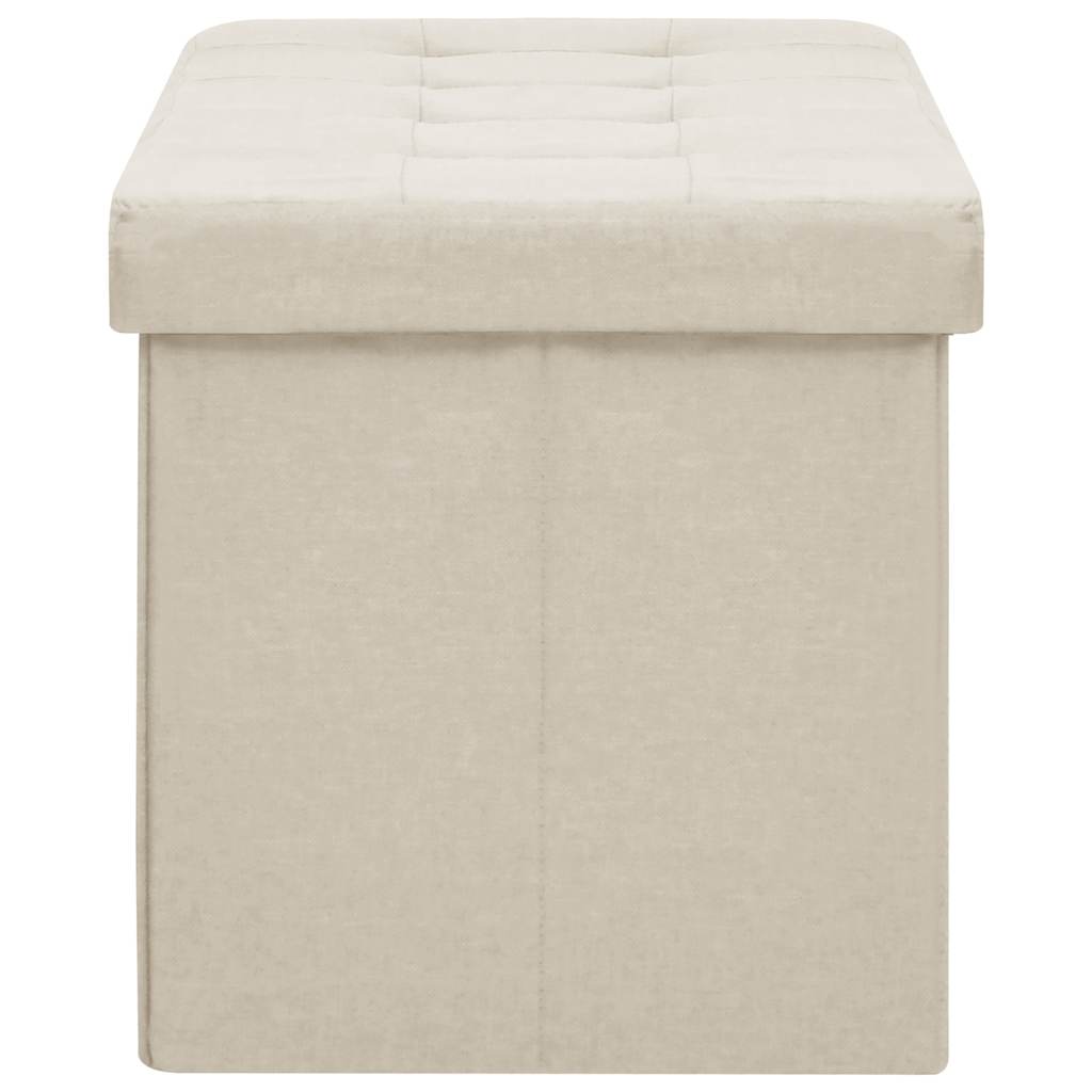 Folding Storage Bench Cream White Faux Linen