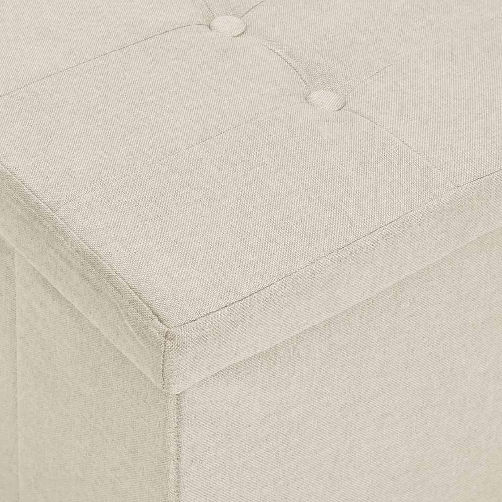 Folding Storage Bench Cream White Faux Linen