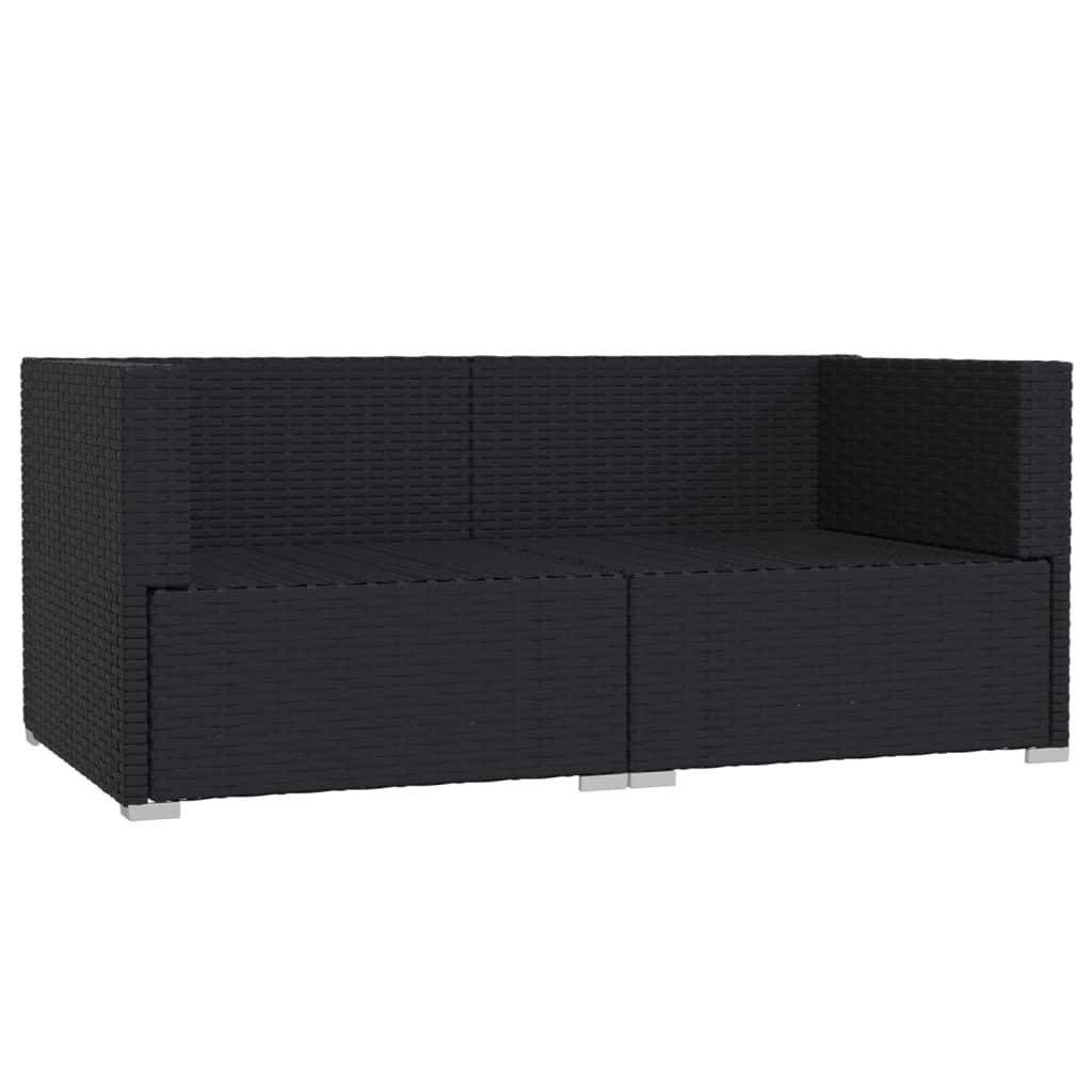 2-Seater Sofa with Cushions Black Poly Rattan