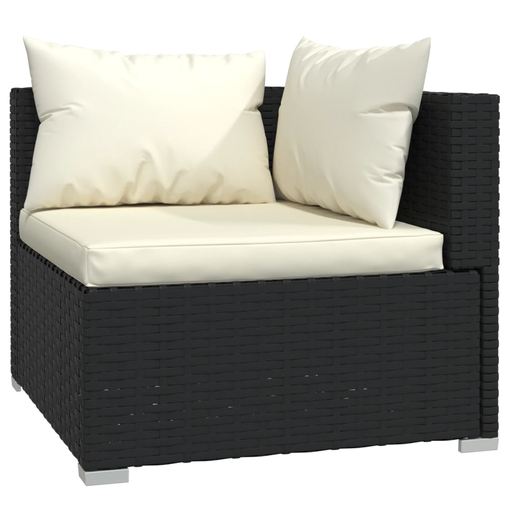 2-Seater Sofa with Cushions Black Poly Rattan