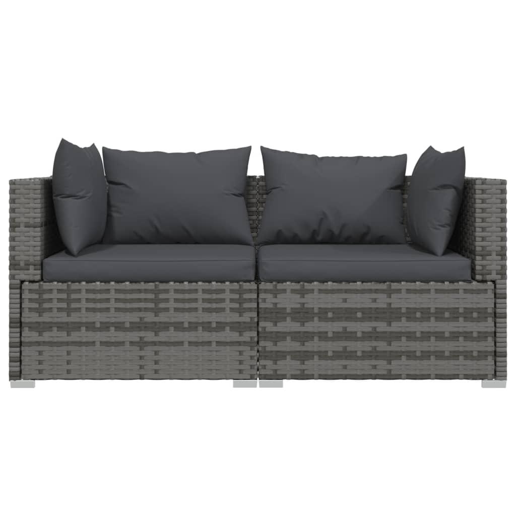 2-Seater Sofa with Cushions Grey Poly Rattan