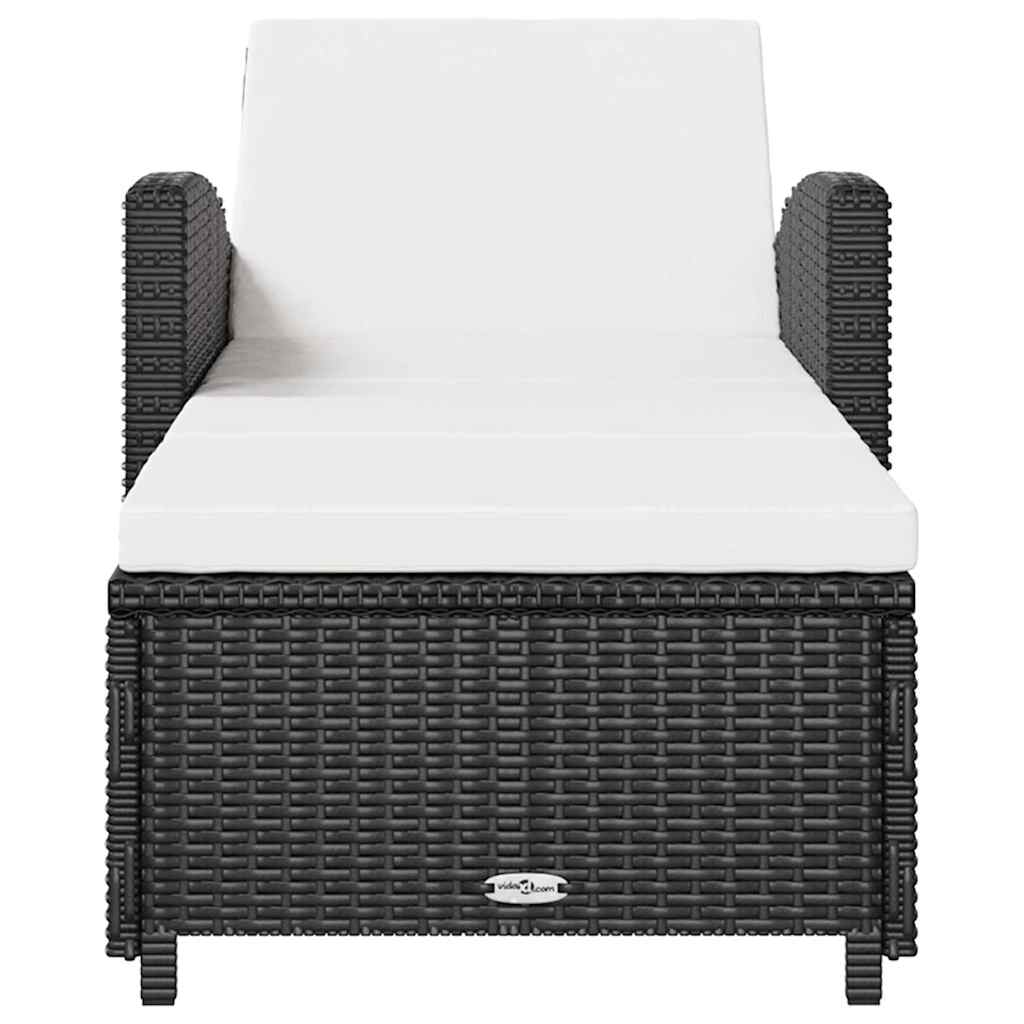 Sun Lounger with Cream White Cushion Poly Rattan Black