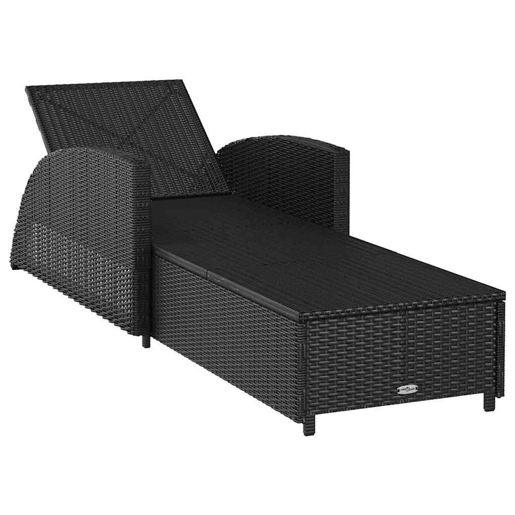 Sun Lounger with Cream White Cushion Poly Rattan Black