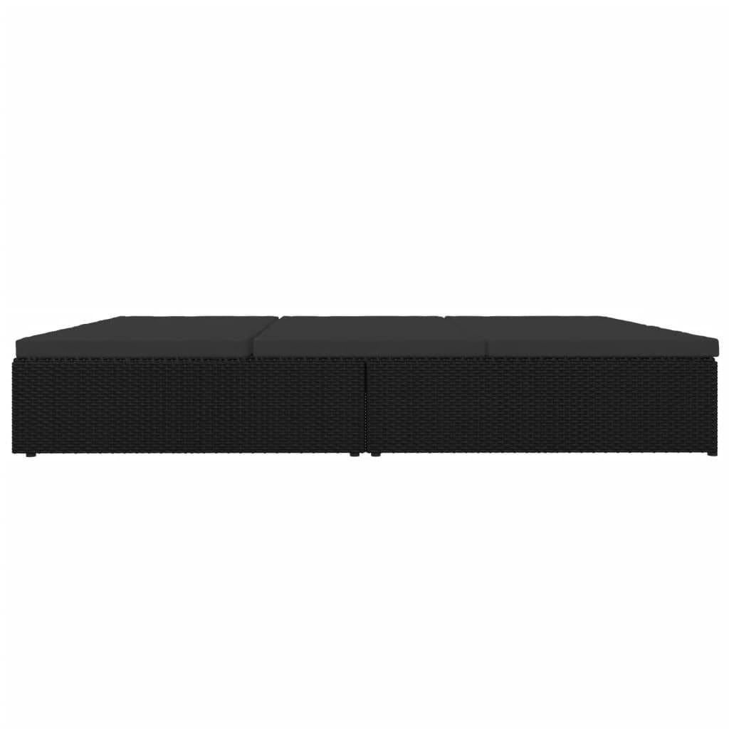 Convertible Sun Bed with Cushions Poly Rattan Black
