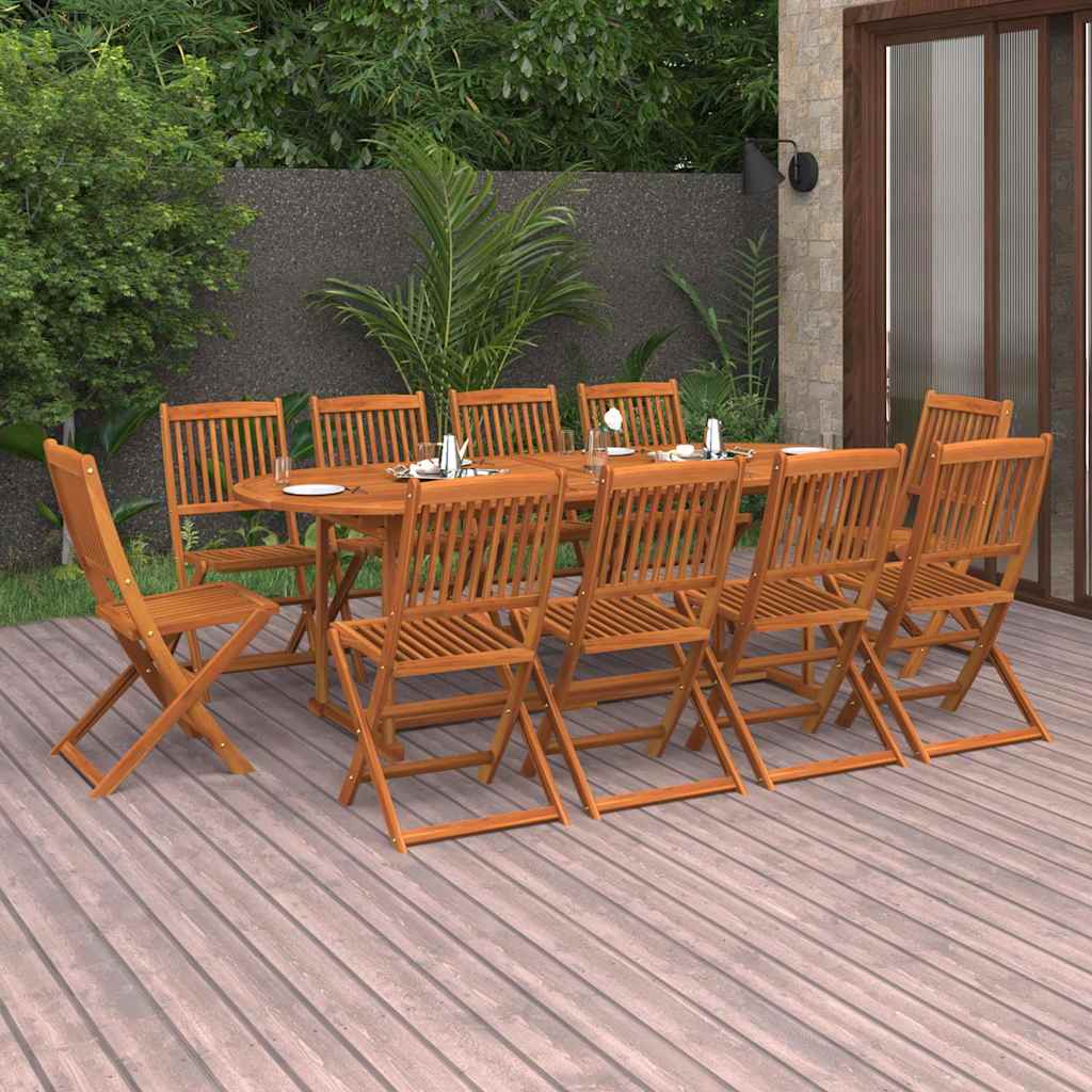 11 Piece Garden Dining Set 220x90x75 cm Solid Wood Acacia
