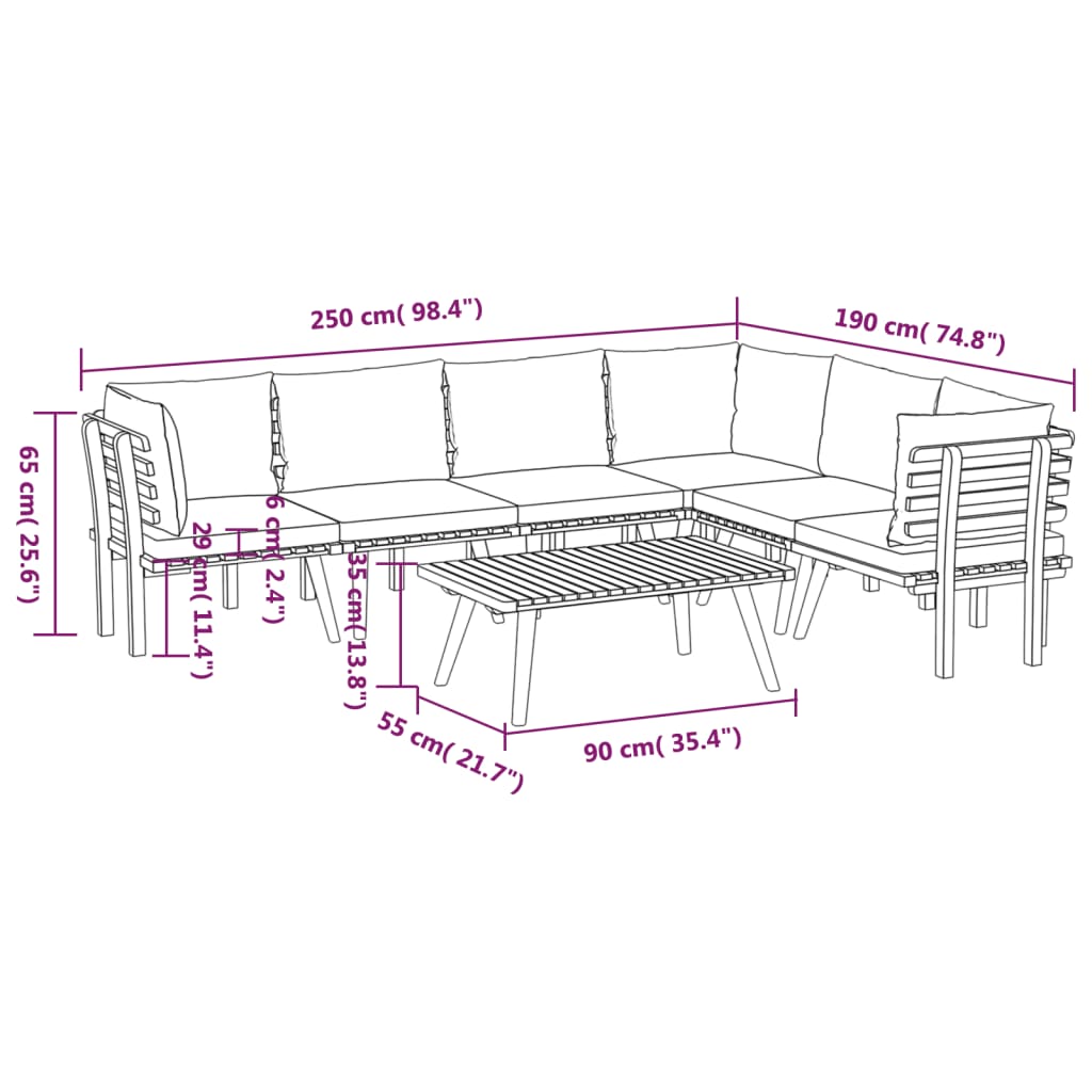 7 Piece Garden Lounge Set with Cushions Solid Wood Acacia