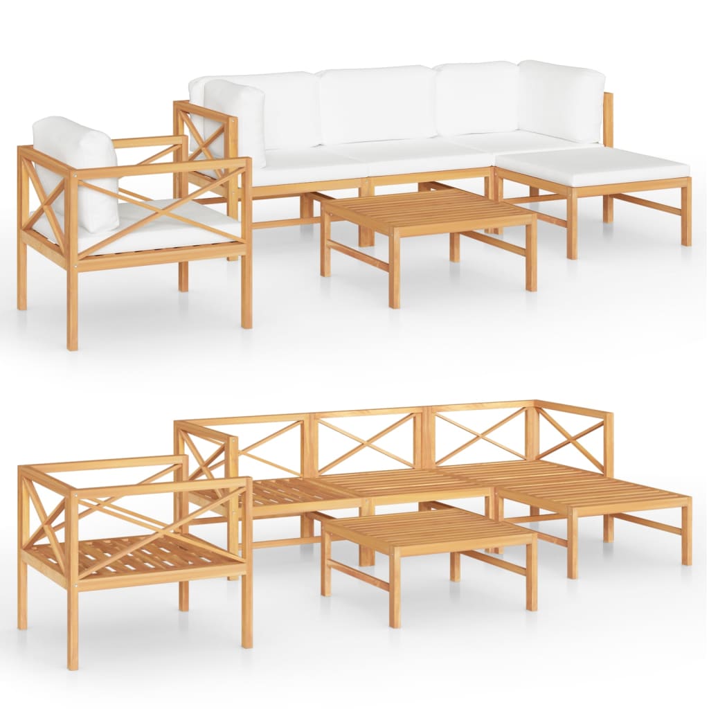 6 Piece Garden Lounge Set with Cream Cushions Solid Teak Wood