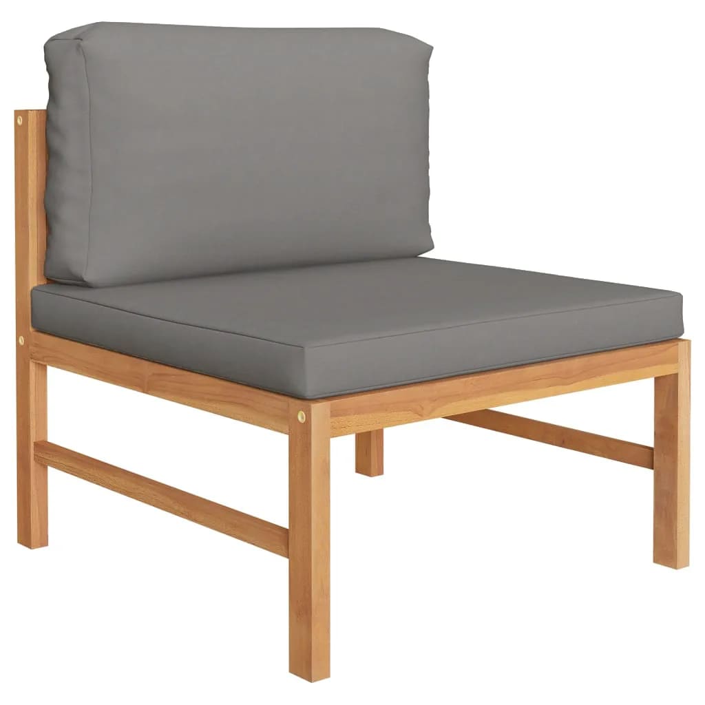 6 Piece Garden Lounge Set with Grey Cushions Solid Wood Teak