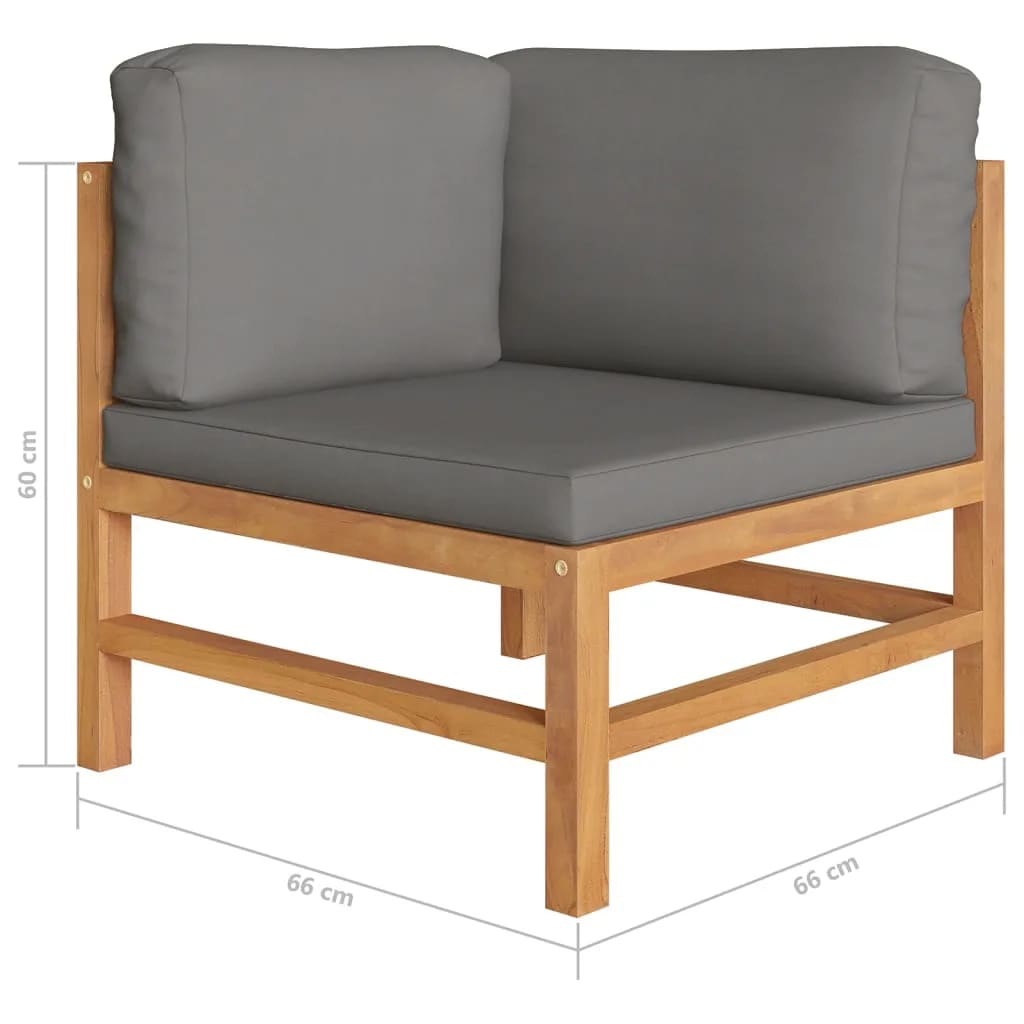 6 Piece Garden Lounge Set with Grey Cushions Solid Wood Teak