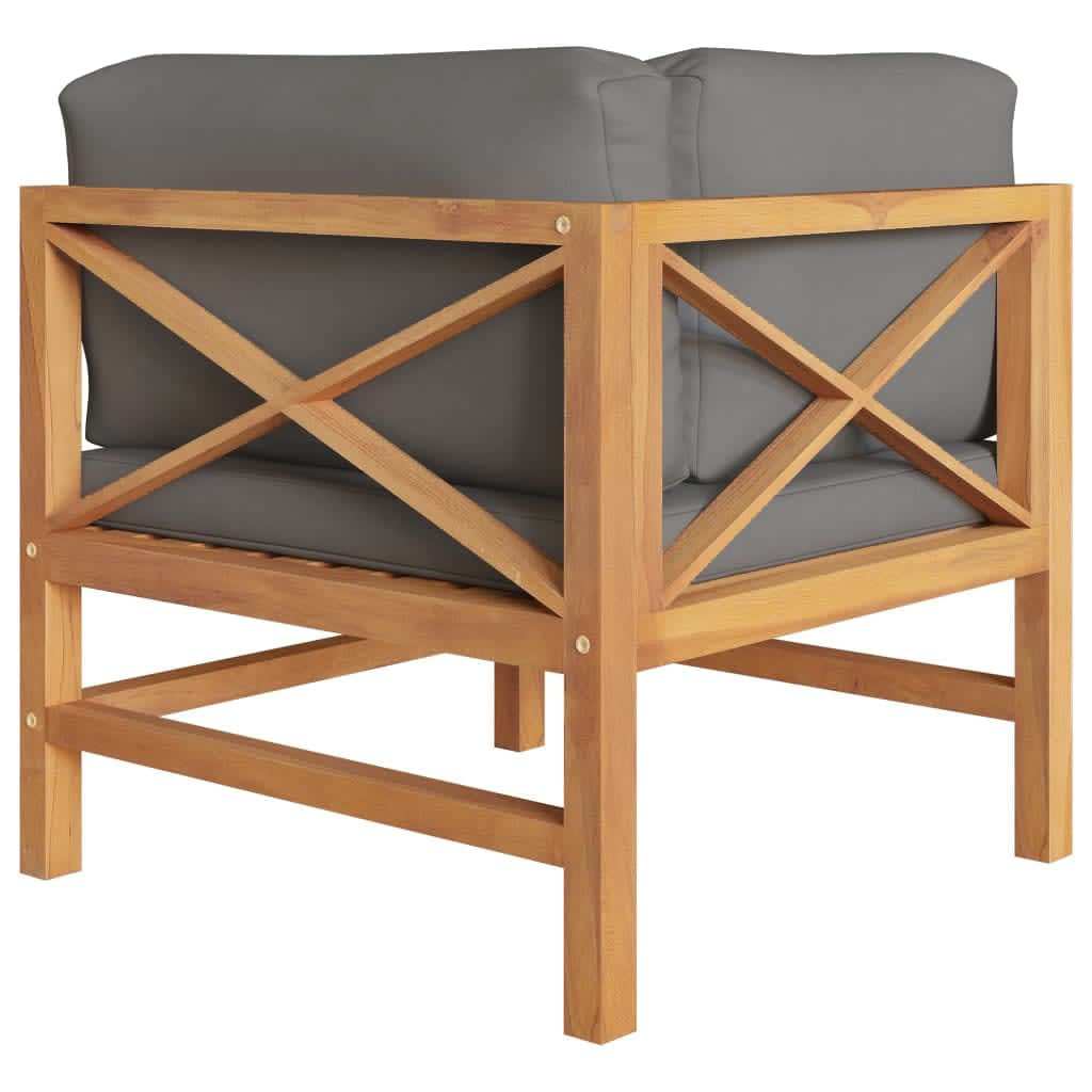 2-Seater Garden Sofa with Grey Cushions Solid Wood Teak