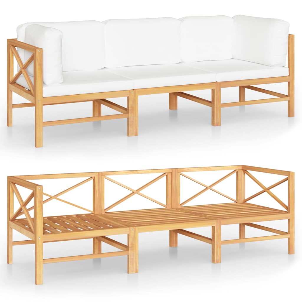 3-Seater Garden Sofa with Cream Cushions Solid Teak Wood