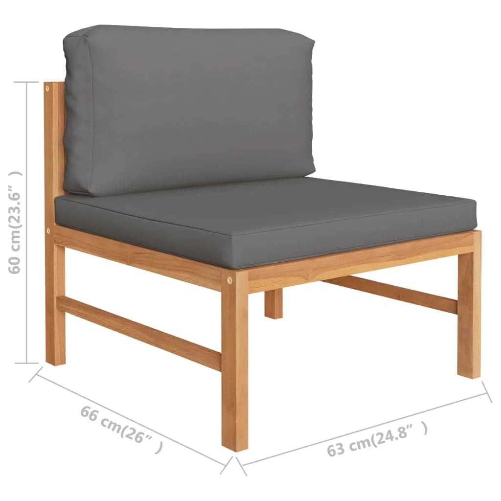 4 Piece Garden Lounge Set with Grey Cushions Solid Teak Wood