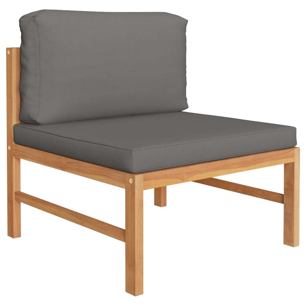 8 Piece Garden Lounge Set with Grey Cushions Solid Teak Wood