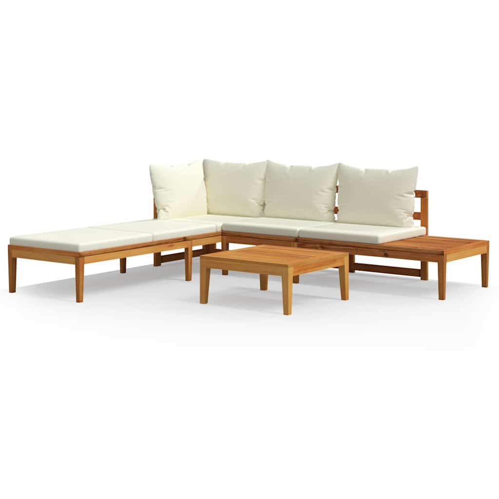 3 Piece Garden Lounge Set with Cream White Cushions Acacia Wood