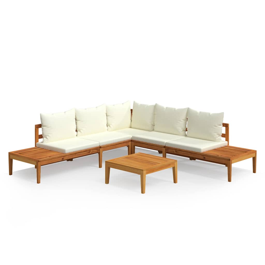 4 Piece Garden Lounge Set with Cream White Cushions Acacia Wood