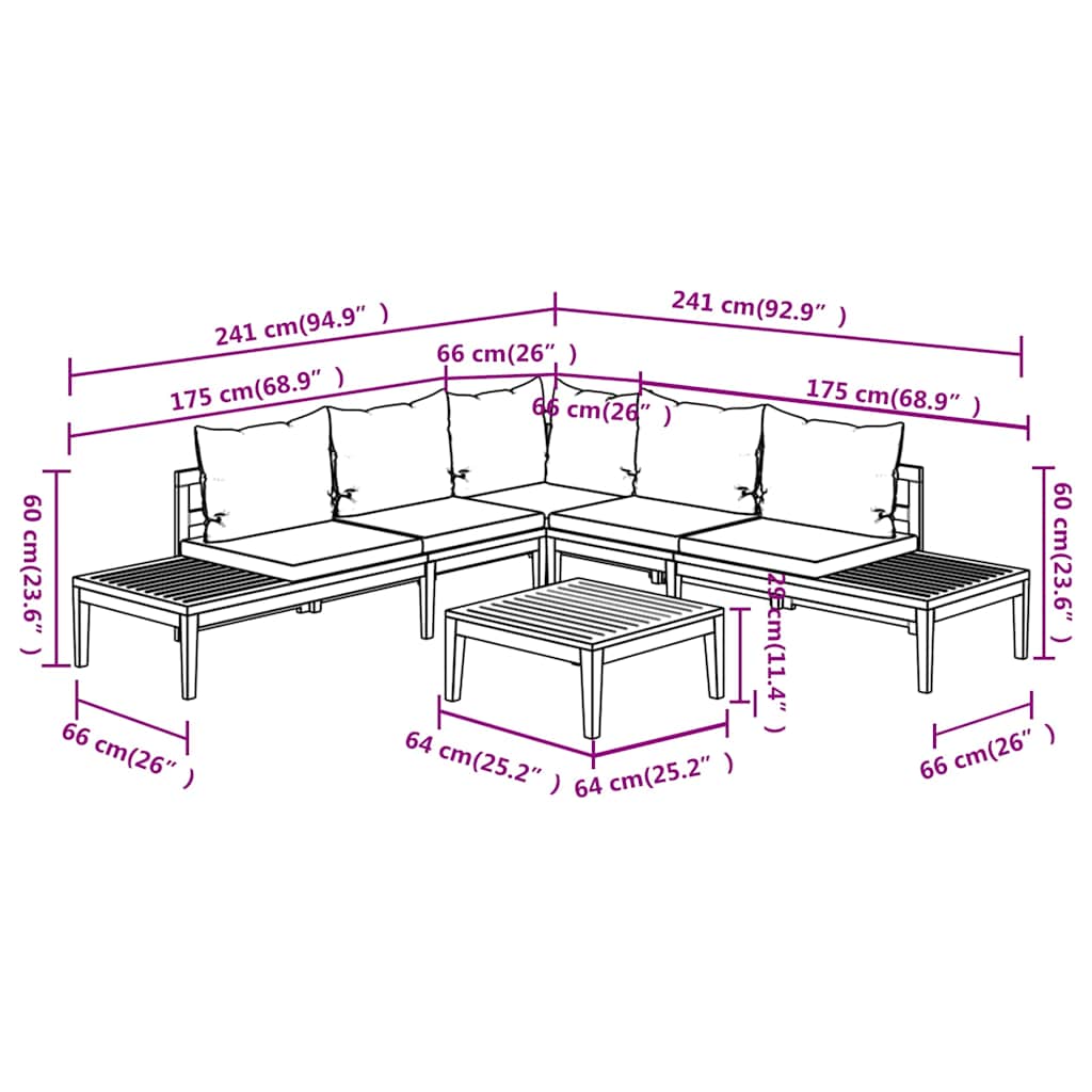 4 Piece Garden Lounge Set with Dark Grey Cushions Acacia Wood