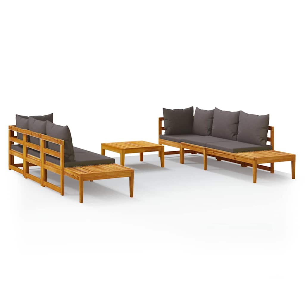 5 Piece Garden Lounge Set with Dark Grey Cushions Acacia Wood