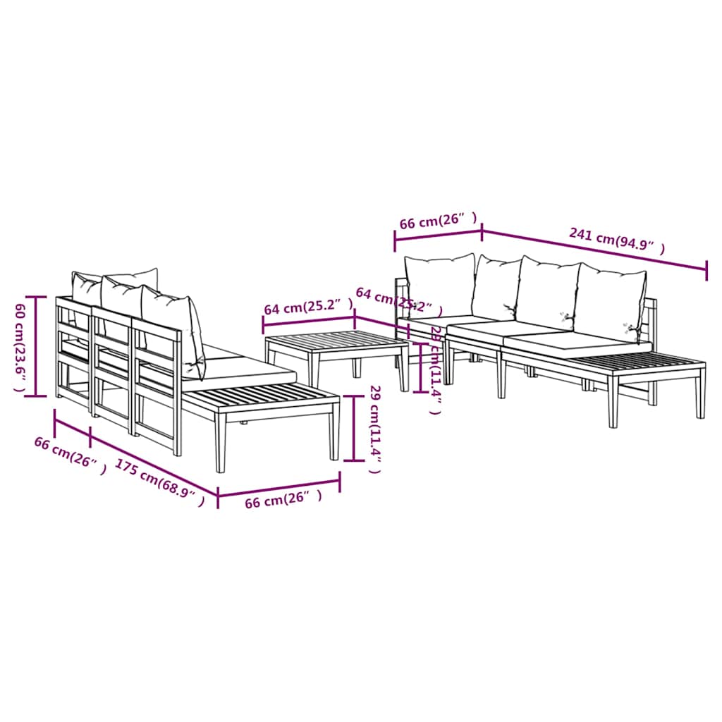 5 Piece Garden Lounge Set with Dark Grey Cushions Acacia Wood