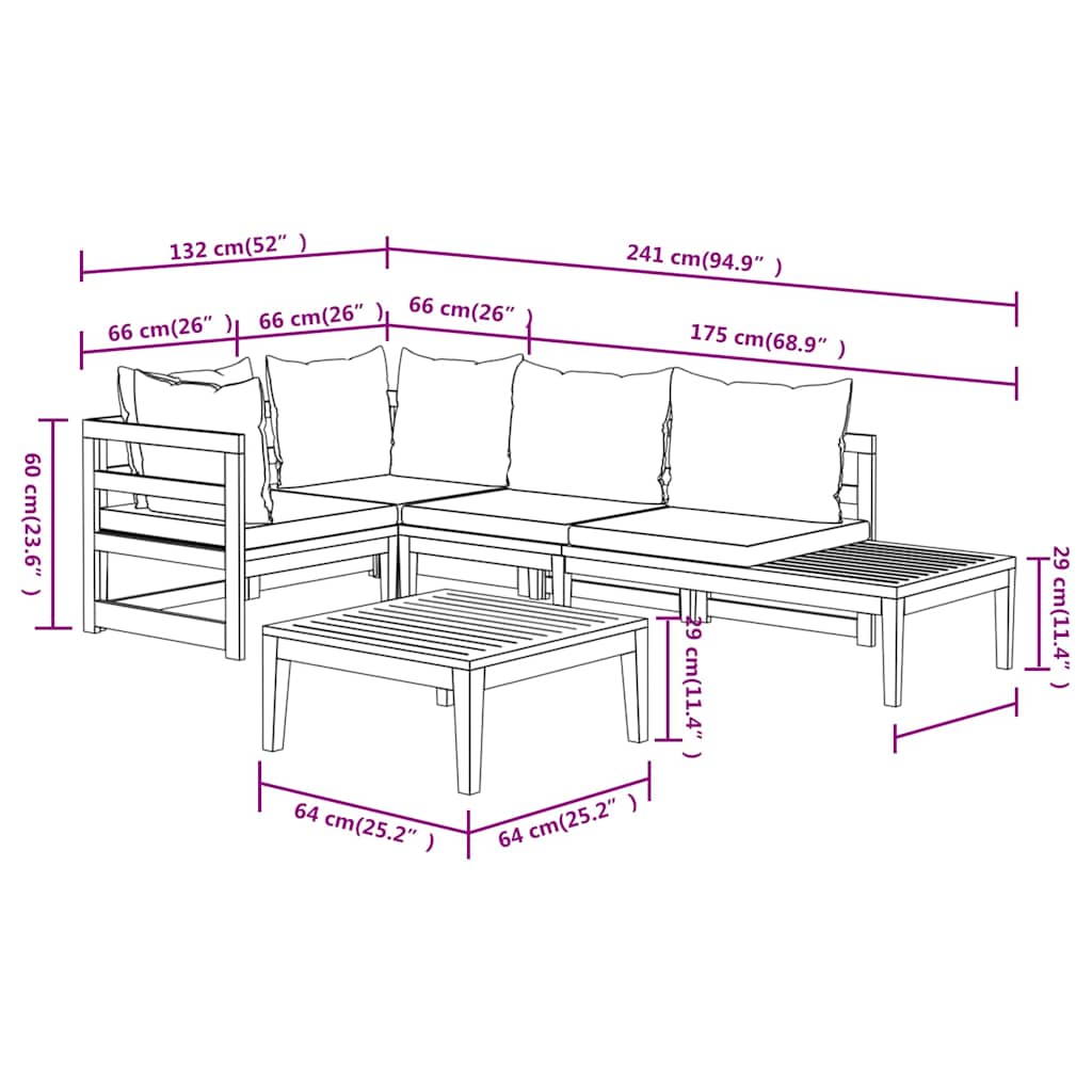 4 Piece Garden Lounge Set with Dark Grey Cushions Acacia Wood