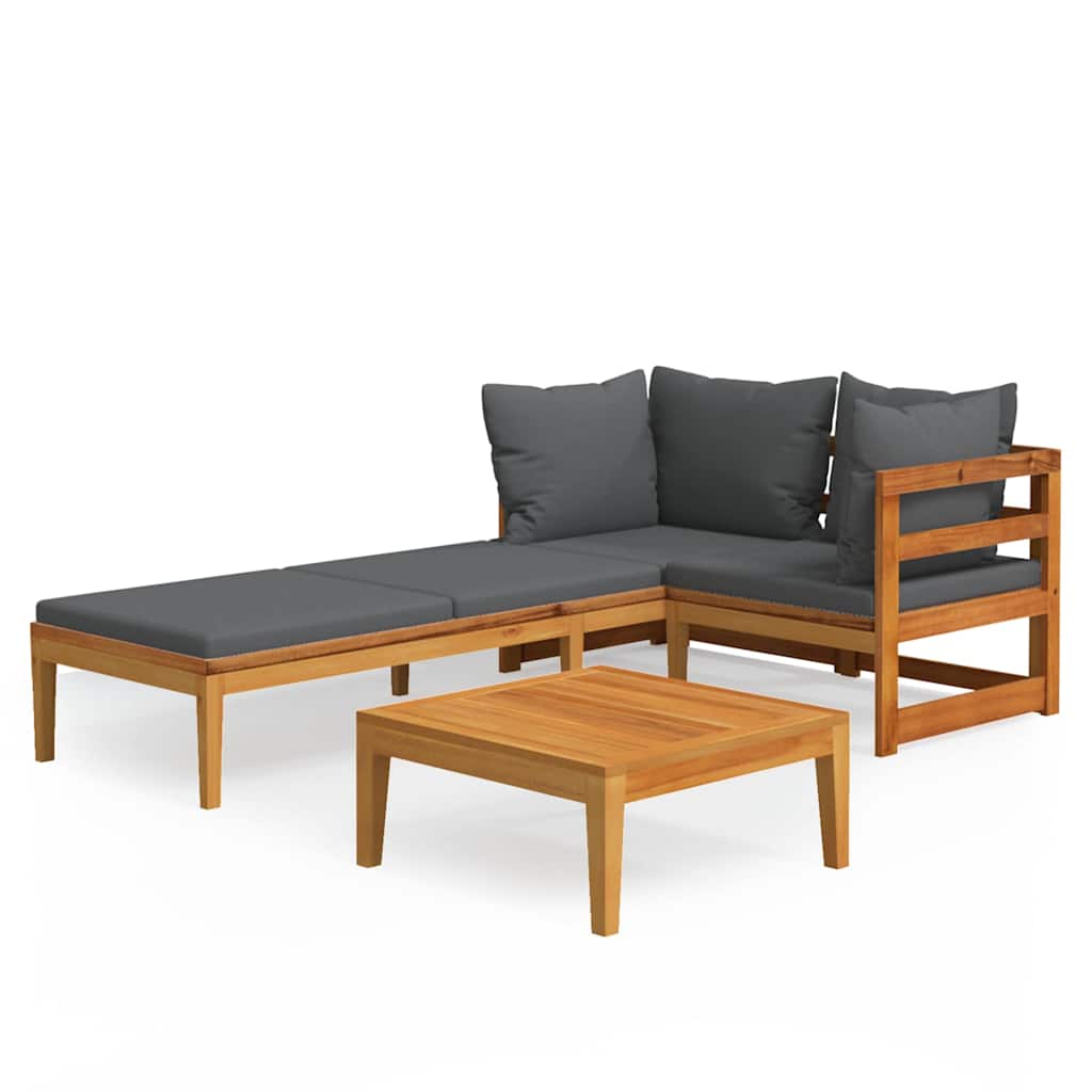 3 Piece Garden Lounge Set with Dark Grey Cushions Acacia Wood