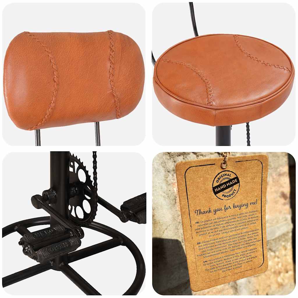 Bar Stools 2 pcs Black and Brown Real Goat Leather