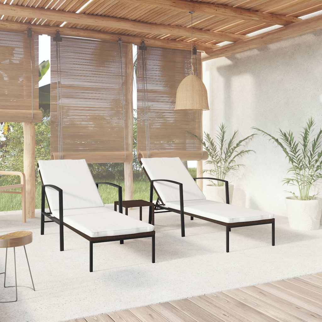 Sun Loungers 2 pcs with Table Poly Rattan Brown