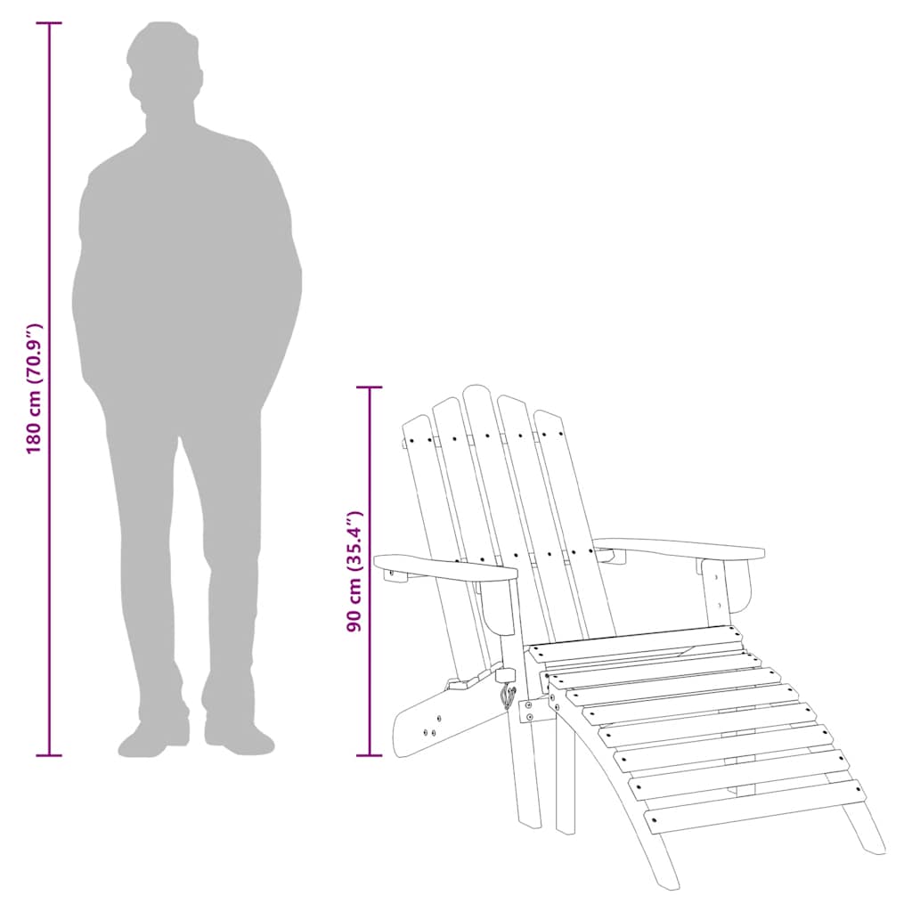 Garden Adirondack Chair with Footrest Solid Acacia Wood