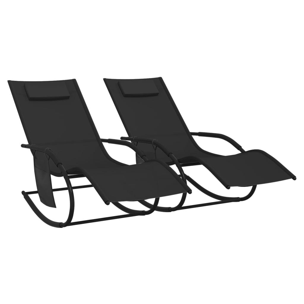 Rocking Sun Loungers 2 pcs Black Steel and Textilene