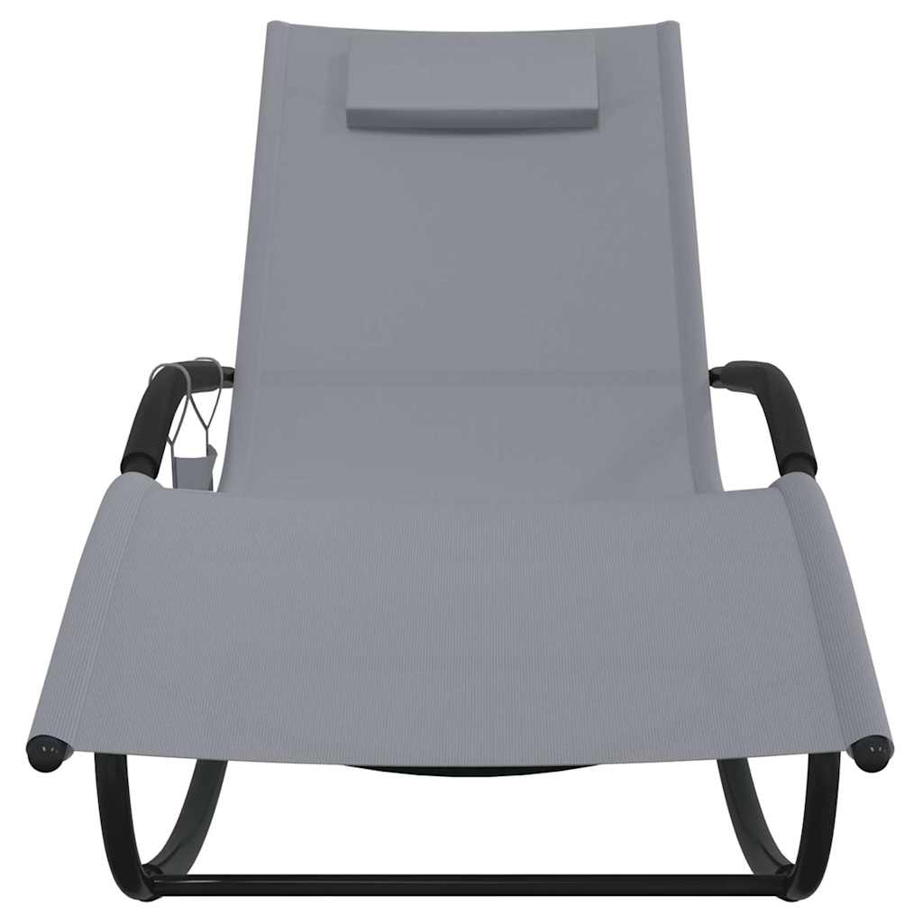 Rocking Sun Loungers 2 pcs Grey Steel and Textilene