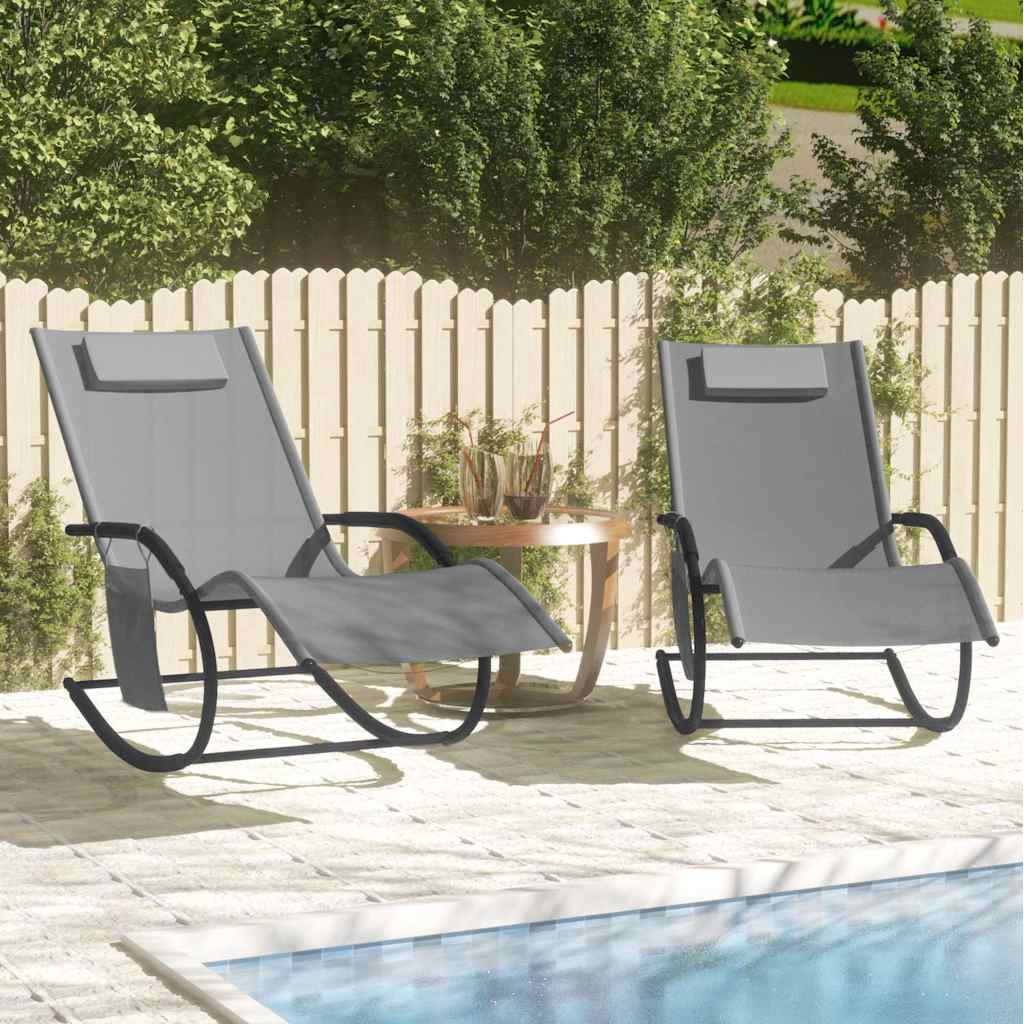 Rocking Sun Loungers 2 pcs Grey Steel and Textilene