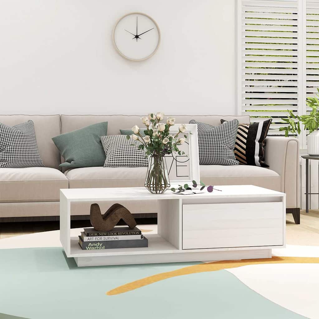 Coffee Table White 110x50x33.5 cm Solid Pinewood