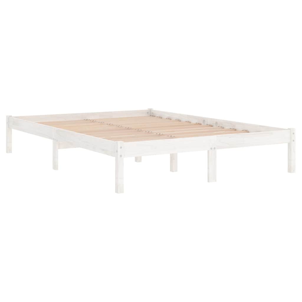 Bed Frame without Mattress White Solid Wood 135x190 cm