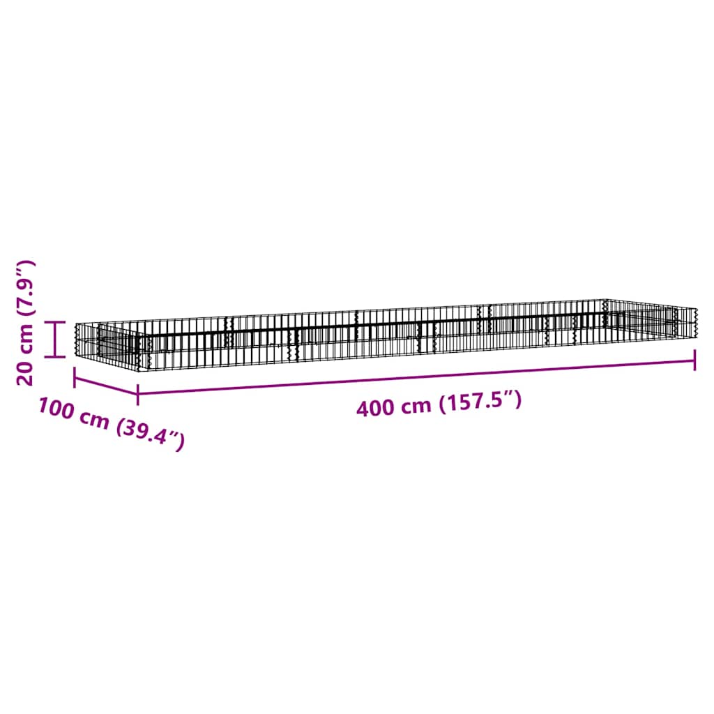 Gabion Raised Bed Galvanised Steel 400x100x20 cm