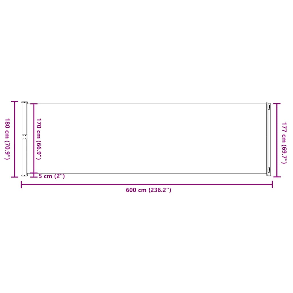 Patio Retractable Side Awning 180x600 cm Black