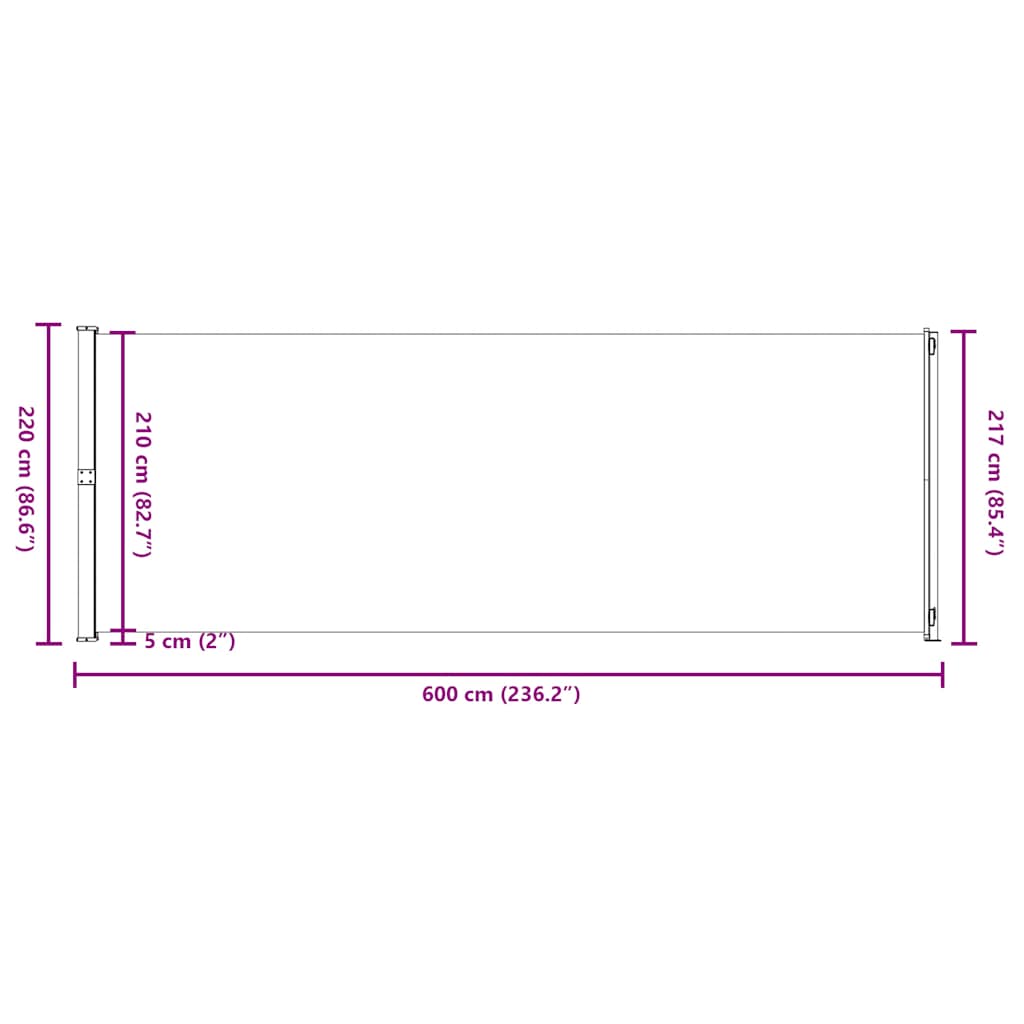 Patio Retractable Side Awning 220x600 cm Grey