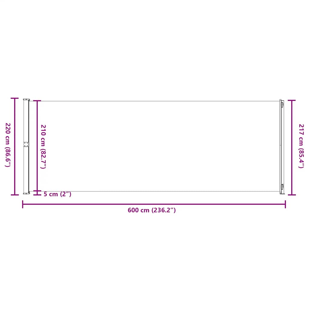 Patio Retractable Side Awning 220x600 cm Grey