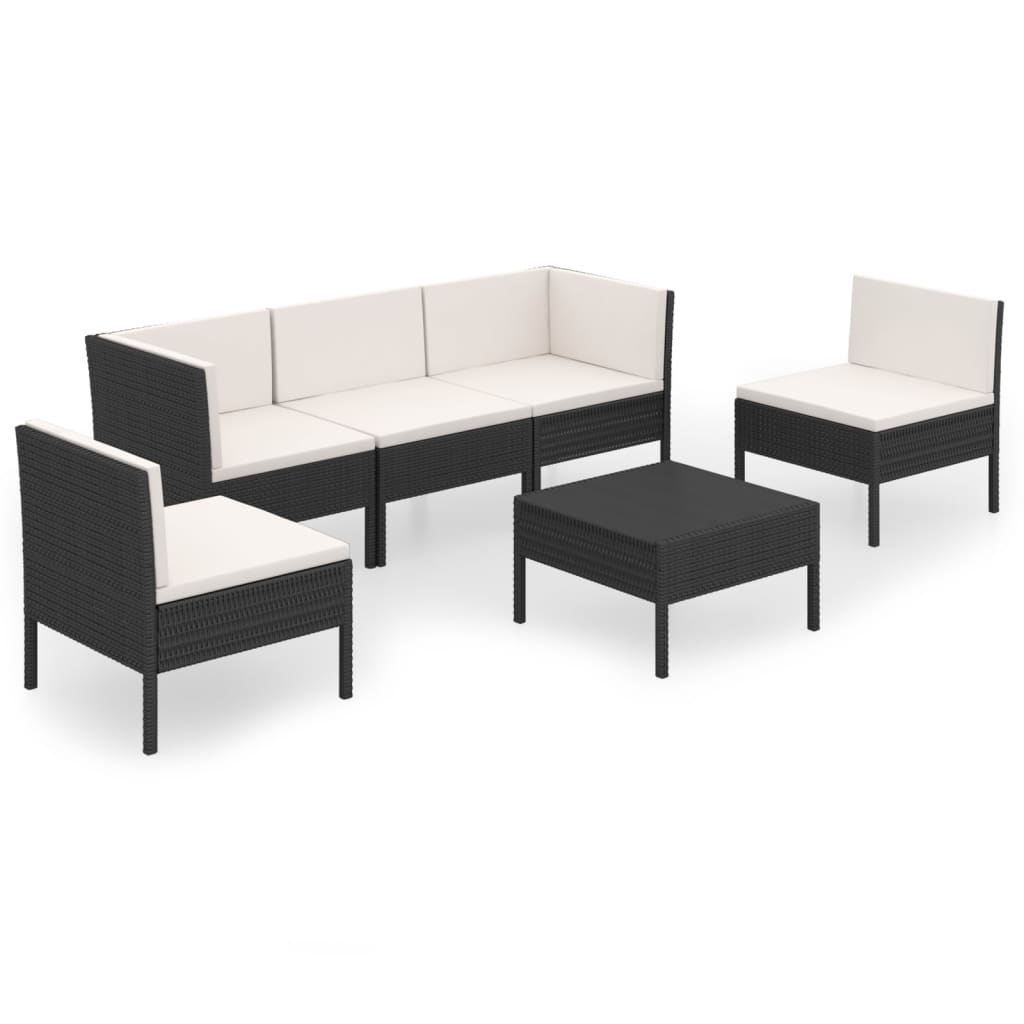 6 Piece Garden Lounge Set with Cushions Poly Rattan Black