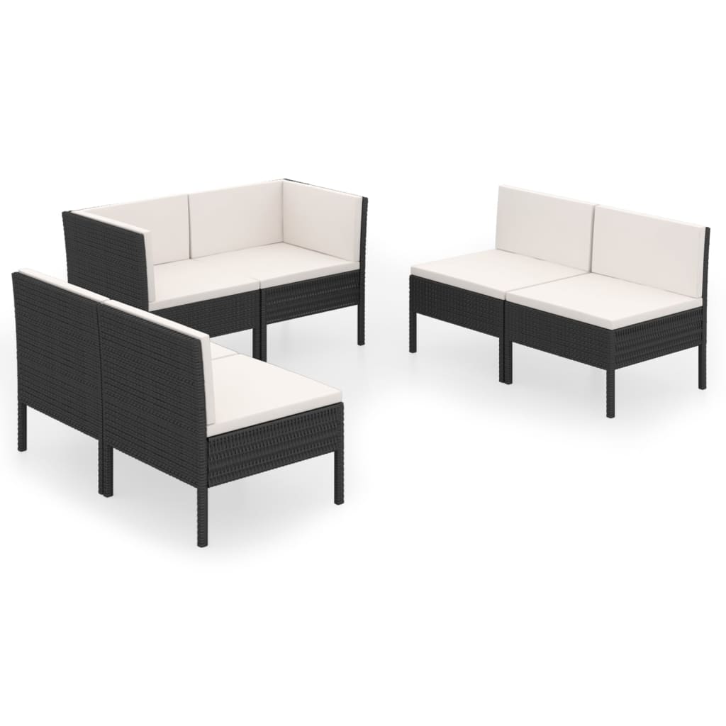 6 Piece Garden Lounge Set with Cushions Poly Rattan Black