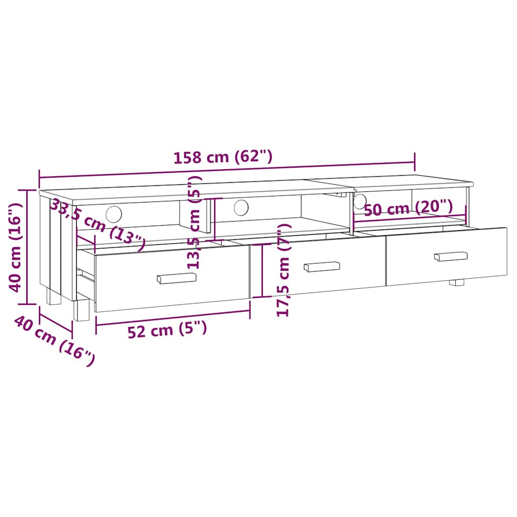 TV Cabinet "HAMAR" Honey Brown 158x40x40 cm Solid Wood Pine