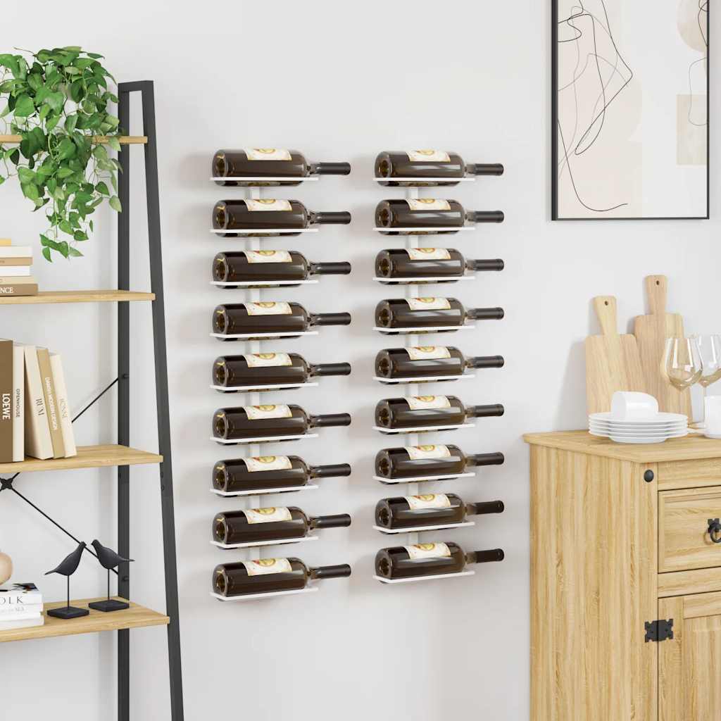 Wall-mounted Wine Rack for 9 Bottles 2 pcs White Iron