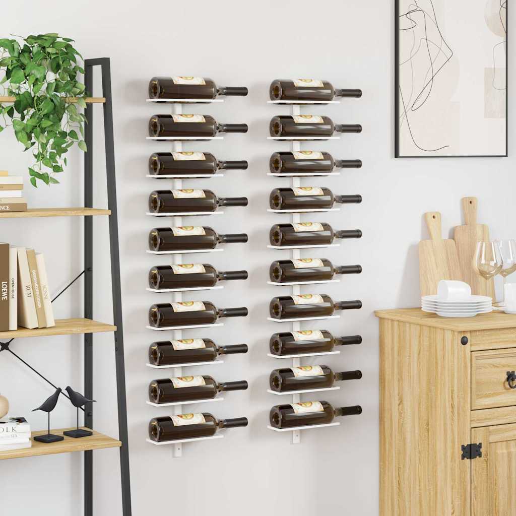 Wall-mounted Wine Rack for 10 Bottles 2 pcs White Metal