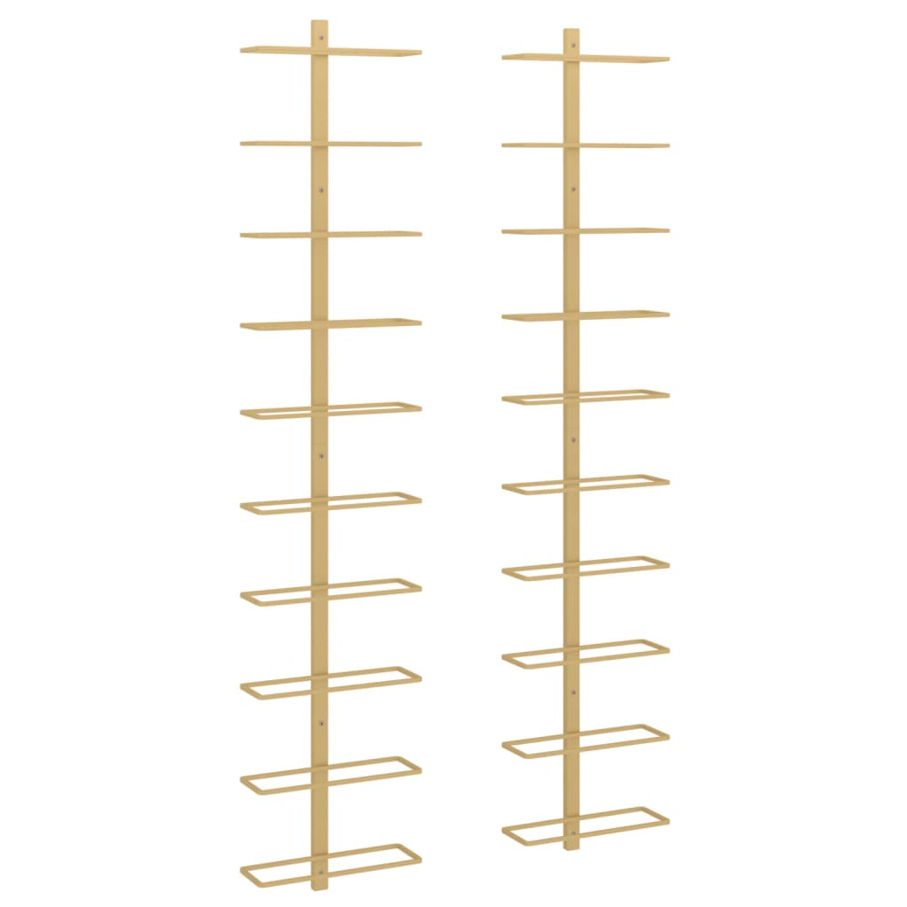 Wall-mounted Wine Rack for 10 Bottles 2 pcs Gold Metal